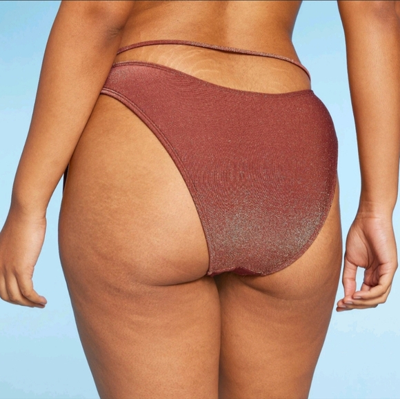 XL Wild Fable Women's Beaded Side-Tie Extra Cheeky High Leg Bikini Bottom Brown - Picture 4 of 4